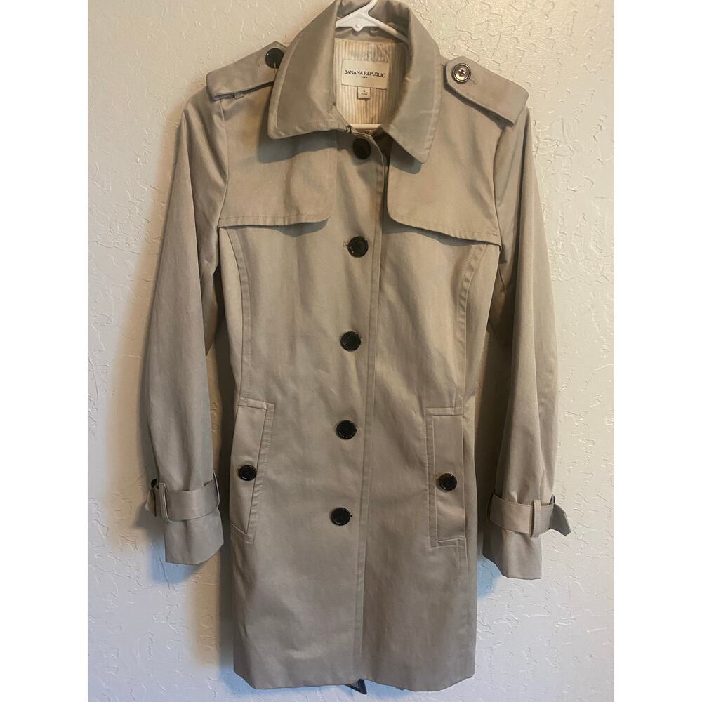 Banana Republic Women's Size S Trench Coat Belted Lined Single Breasted Khaki